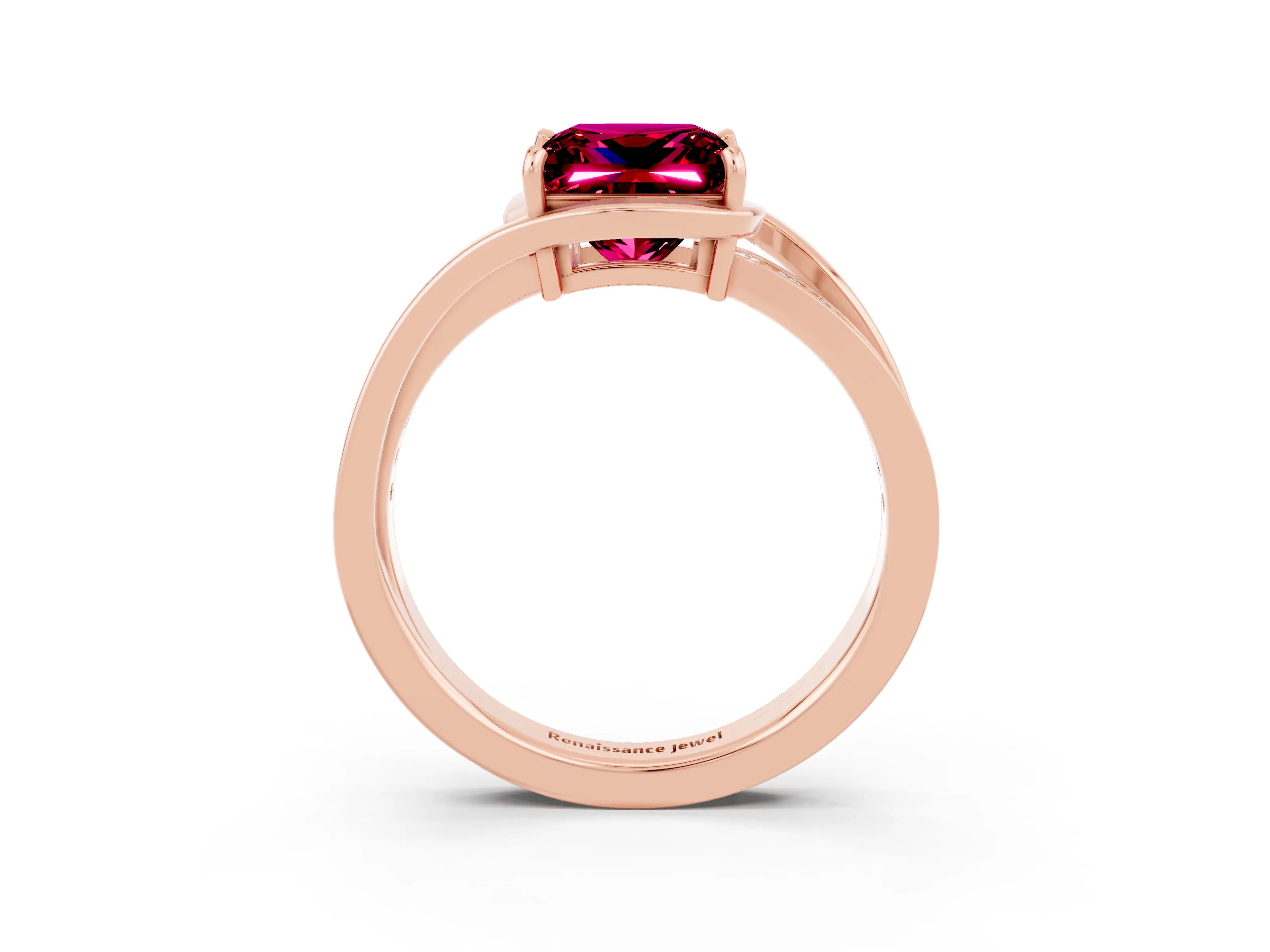Rose gold Princess Cut Garnet Solitaire Ring with Split Shank and Prong Setting_3