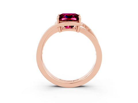 Rose gold Princess Cut Garnet Solitaire Ring with Split Shank and Prong Setting_3