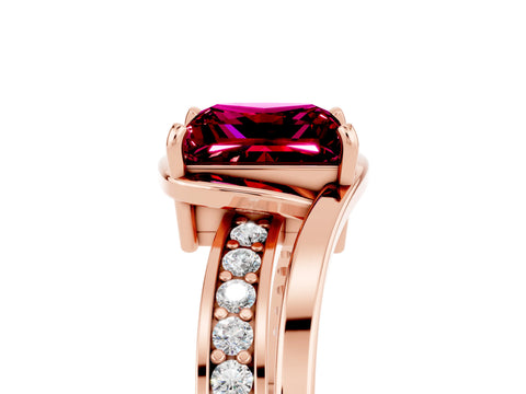 Rose gold Princess Cut Garnet Solitaire Ring with Split Shank and Prong Setting_5