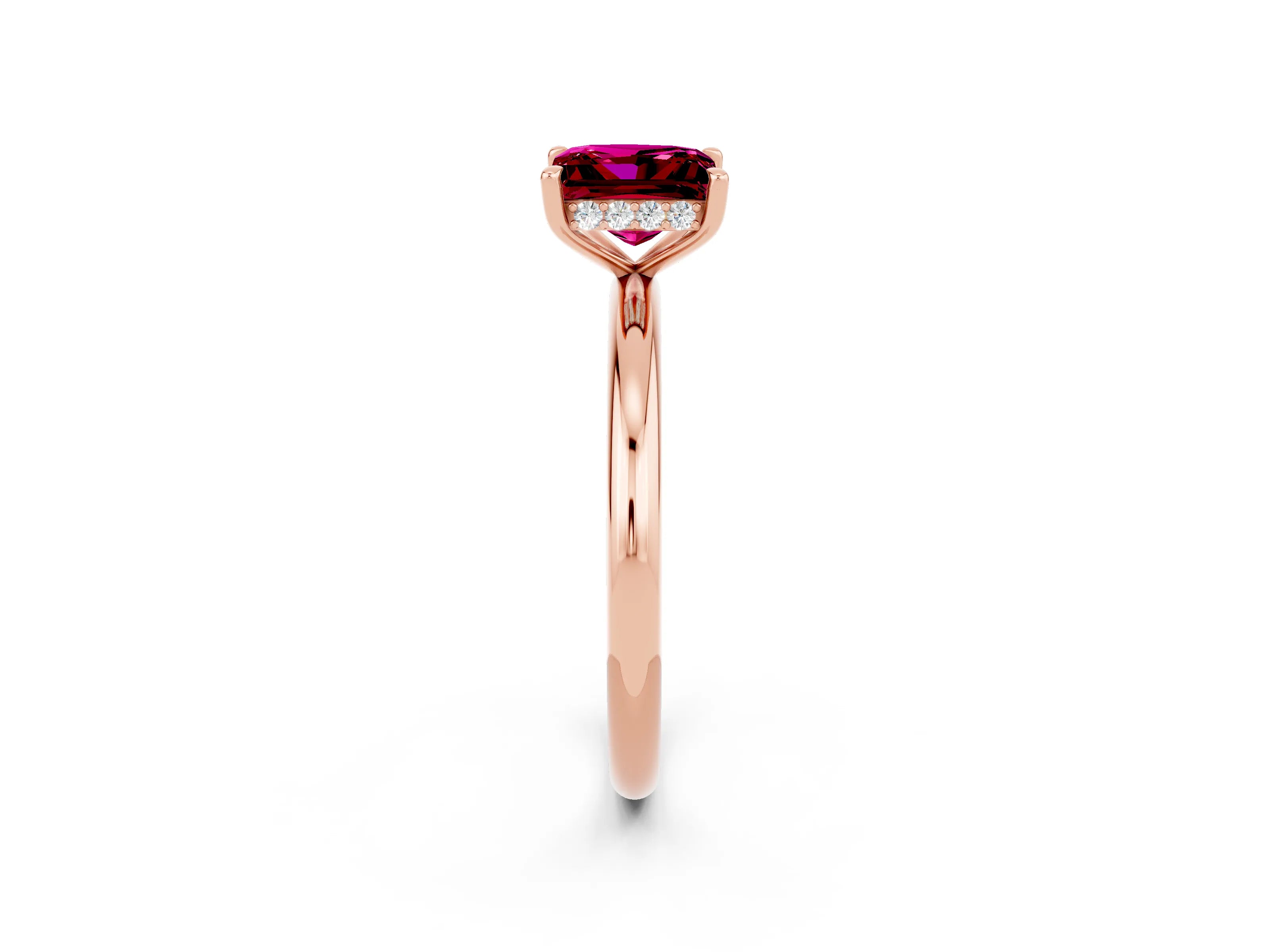 Rose gold Princess Cut Garnet Solitaire Ring with Thin Band and Four-Prong Setting_2