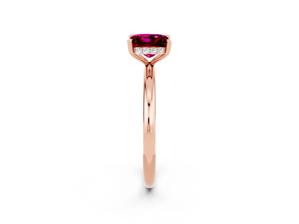 Rose gold Princess Cut Garnet Solitaire Ring with Thin Band and Four-Prong Setting