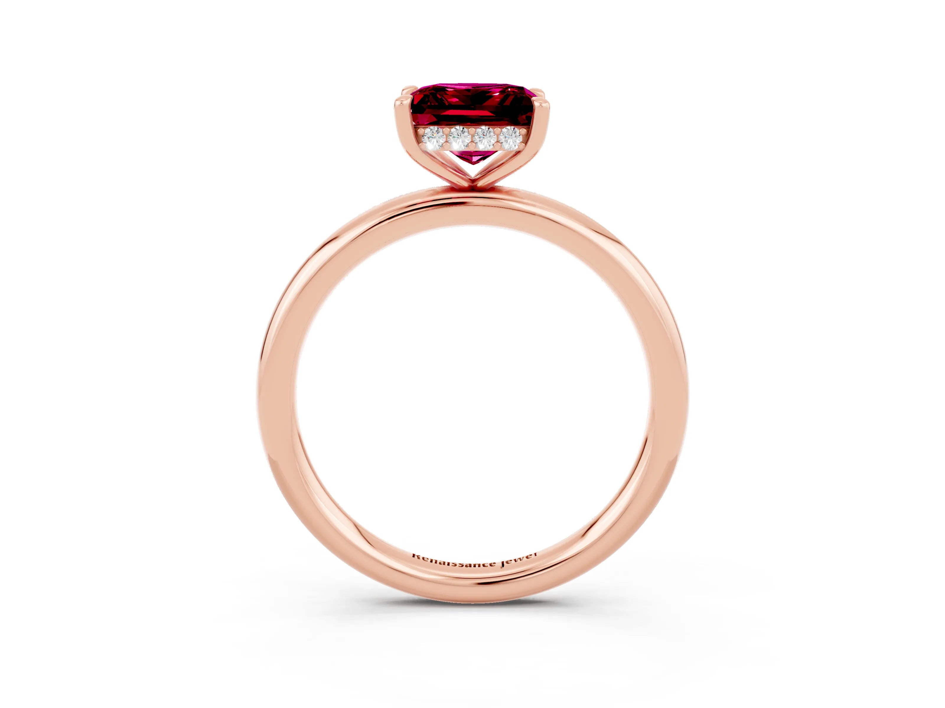 Rose gold Princess Cut Garnet Solitaire Ring with Thin Band and Four-Prong Setting_3