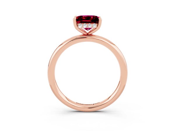 Rose gold Princess Cut Garnet Solitaire Ring with Thin Band and Four-Prong Setting