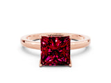 Rose gold Princess Cut Garnet Solitaire Ring with Thin Band and Prong Setting_12