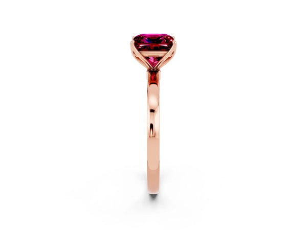 Rose gold Princess Cut Garnet Solitaire Ring with Thin Band and Prong Setting