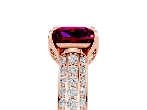 Rose gold Princess Cut Garnet Solitaire Ring with Three-Row Pavé Band and Four-Prong Setting_17
