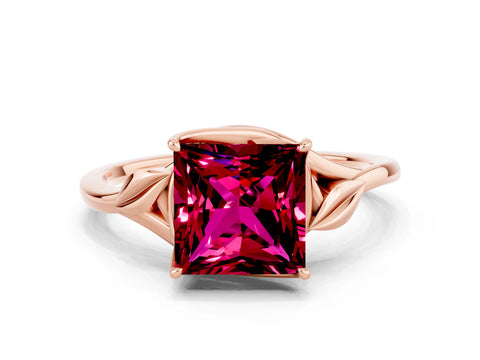 Rose gold Princess Cut Garnet Solitaire Ring with Twist Band and Four-Prong Setting_24