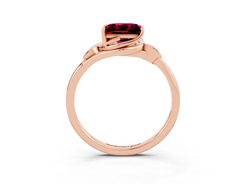 Rose gold Princess Cut Garnet Solitaire Ring with Twist Band and Four-Prong Setting_27