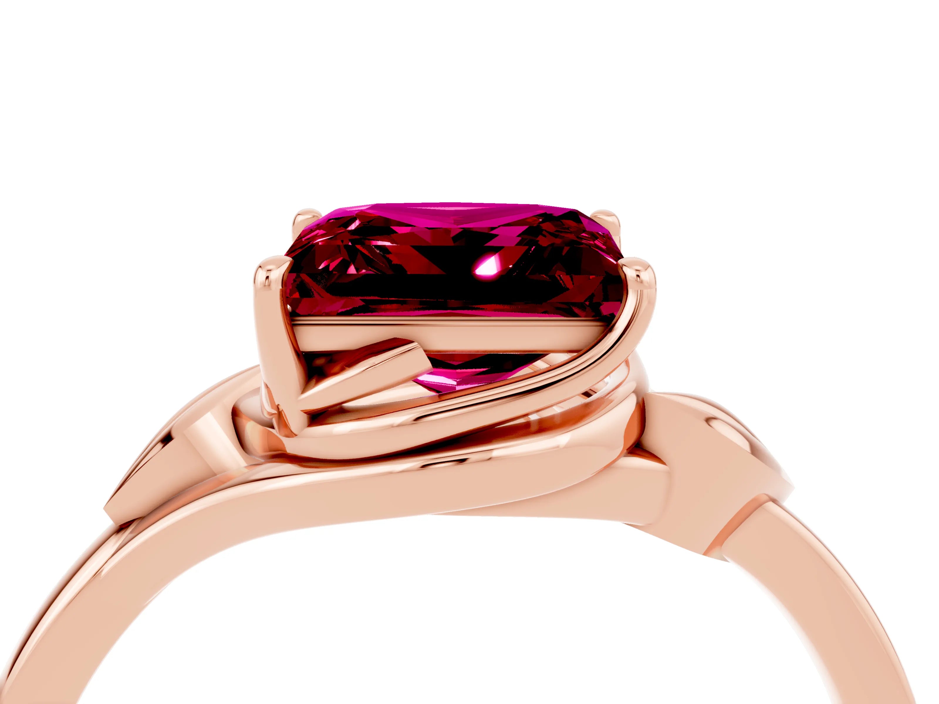 Rose gold Princess Cut Garnet Solitaire Ring with Twist Band and Four-Prong Setting_28