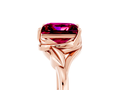 Rose gold Princess Cut Garnet Solitaire Ring with Twist Band and Four-Prong Setting_29