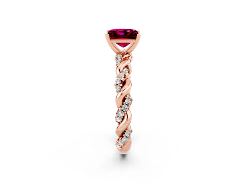 Rose gold Princess Cut Garnet Solitaire Ring with Twisted Band and Pavé Accents_2