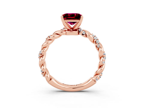 Rose gold Princess Cut Garnet Solitaire Ring with Twisted Band and Pavé Accents_3