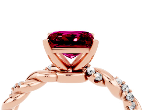 Rose gold Princess Cut Garnet Solitaire Ring with Twisted Band and Pavé Accents_4