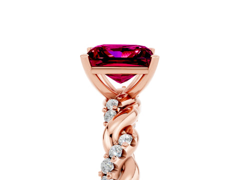 Rose gold Princess Cut Garnet Solitaire Ring with Twisted Band and Pavé Accents_5