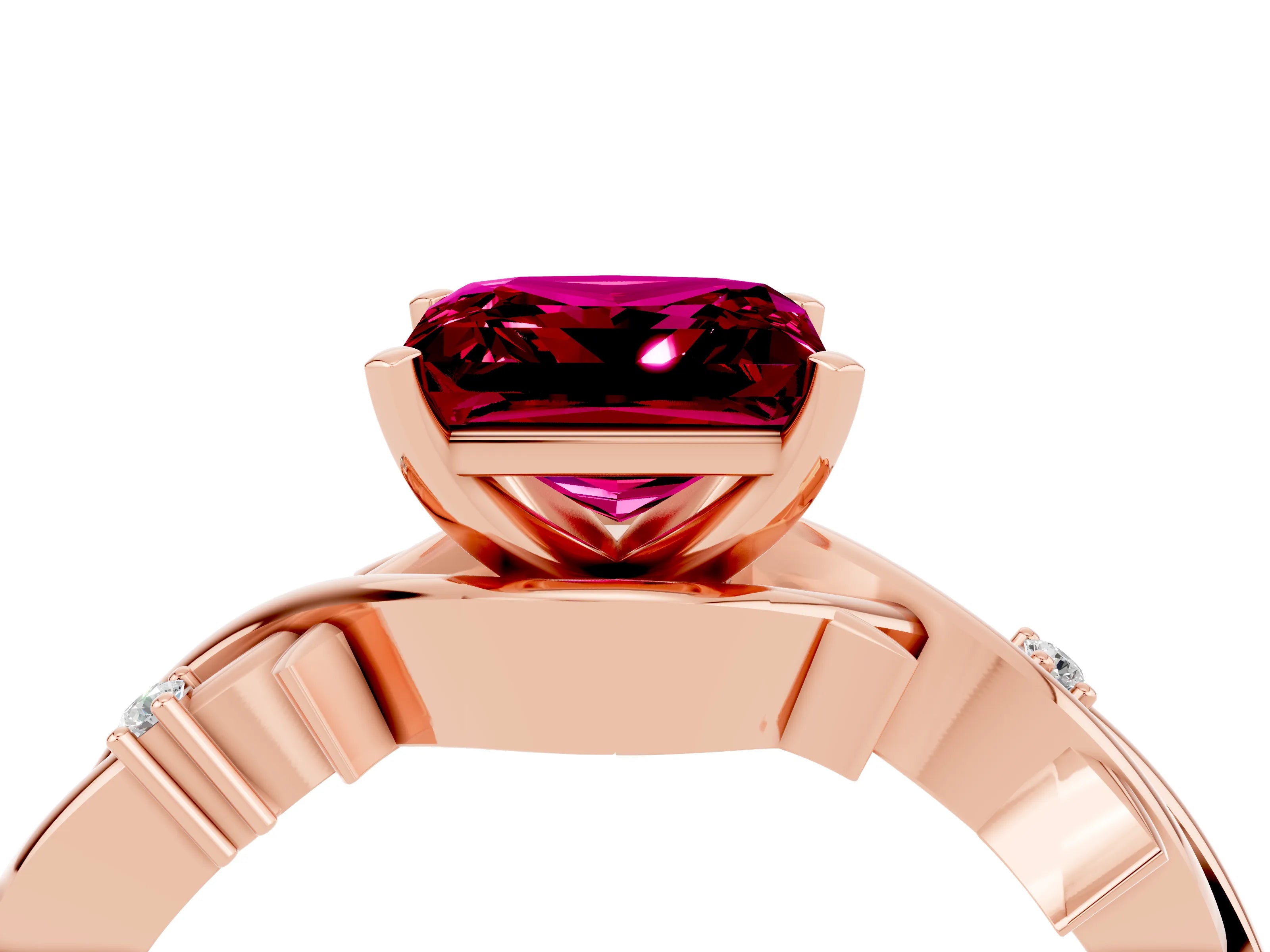 Rose gold Princess Cut Garnet Solitaire Ring with Twisted Band and Prong Setting_4