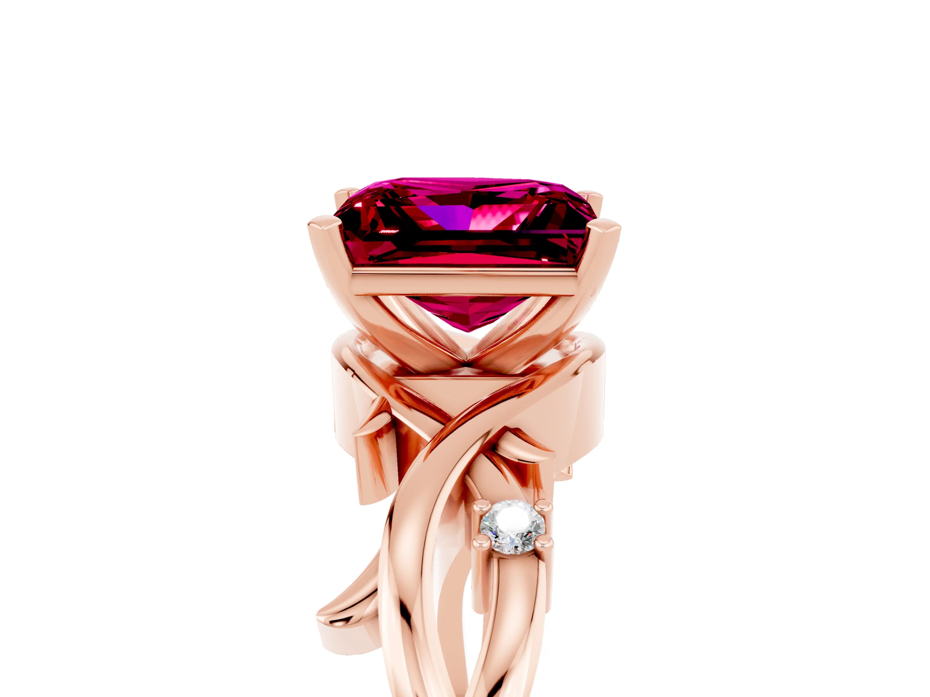 Rose gold Princess Cut Garnet Solitaire Ring with Twisted Band and Prong Setting_5