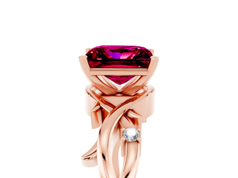 Rose gold Princess Cut Garnet Solitaire Ring with Twisted Band and Prong Setting_5