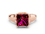 Rose gold Princess Cut Garnet Solitaire Ring with Wide Band and Prong Setting