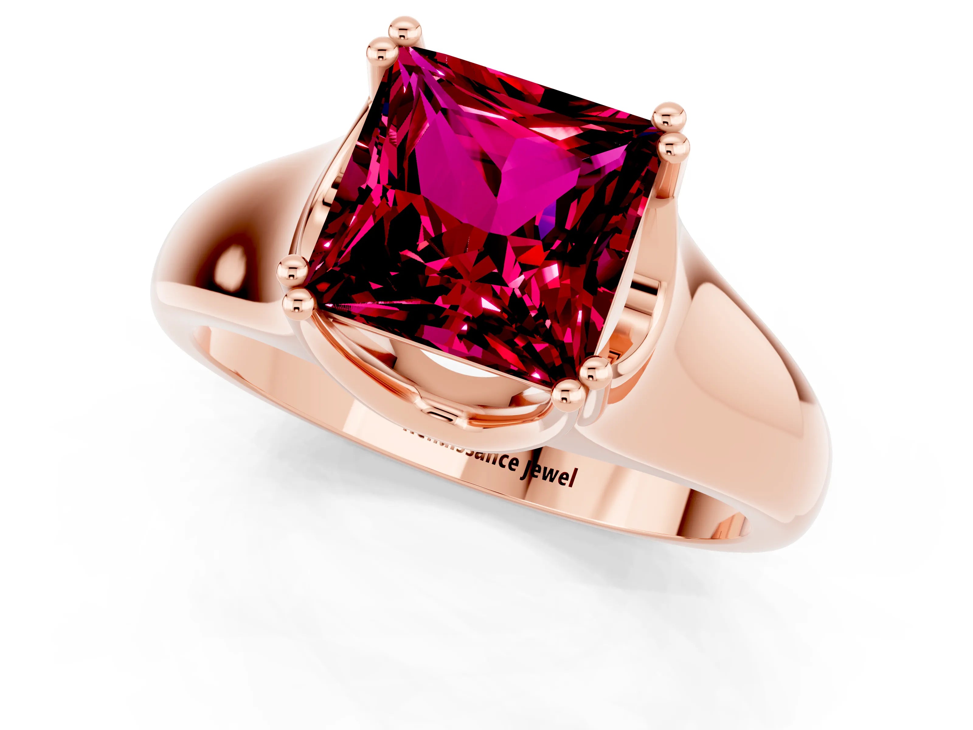 Rose gold Princess Cut Garnet Solitaire Ring with Wide Band and Prong Setting_1