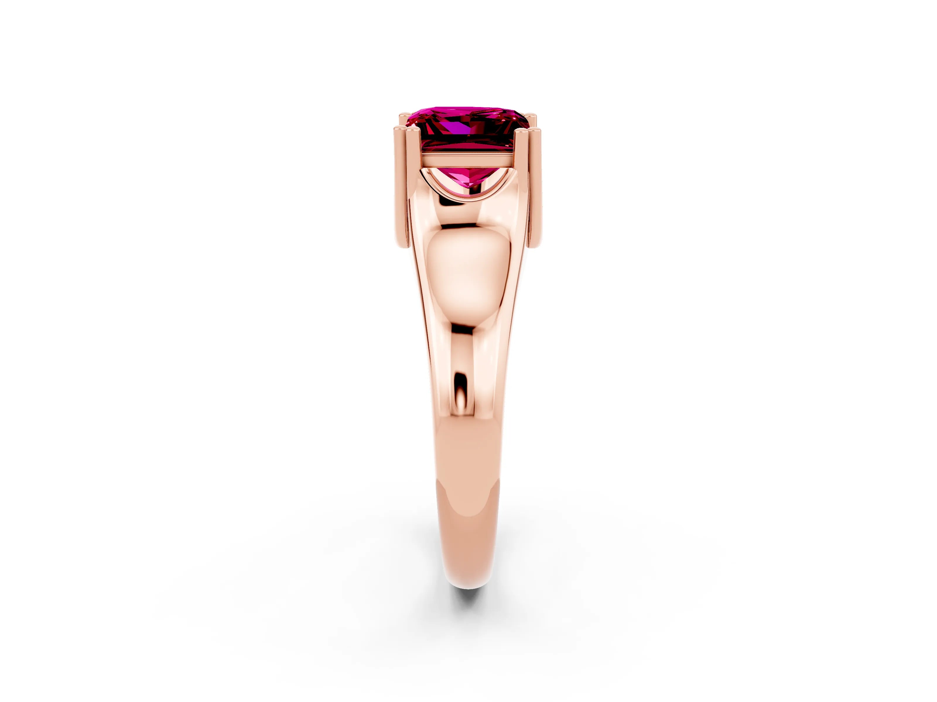 Rose gold Princess Cut Garnet Solitaire Ring with Wide Band and Prong Setting_2