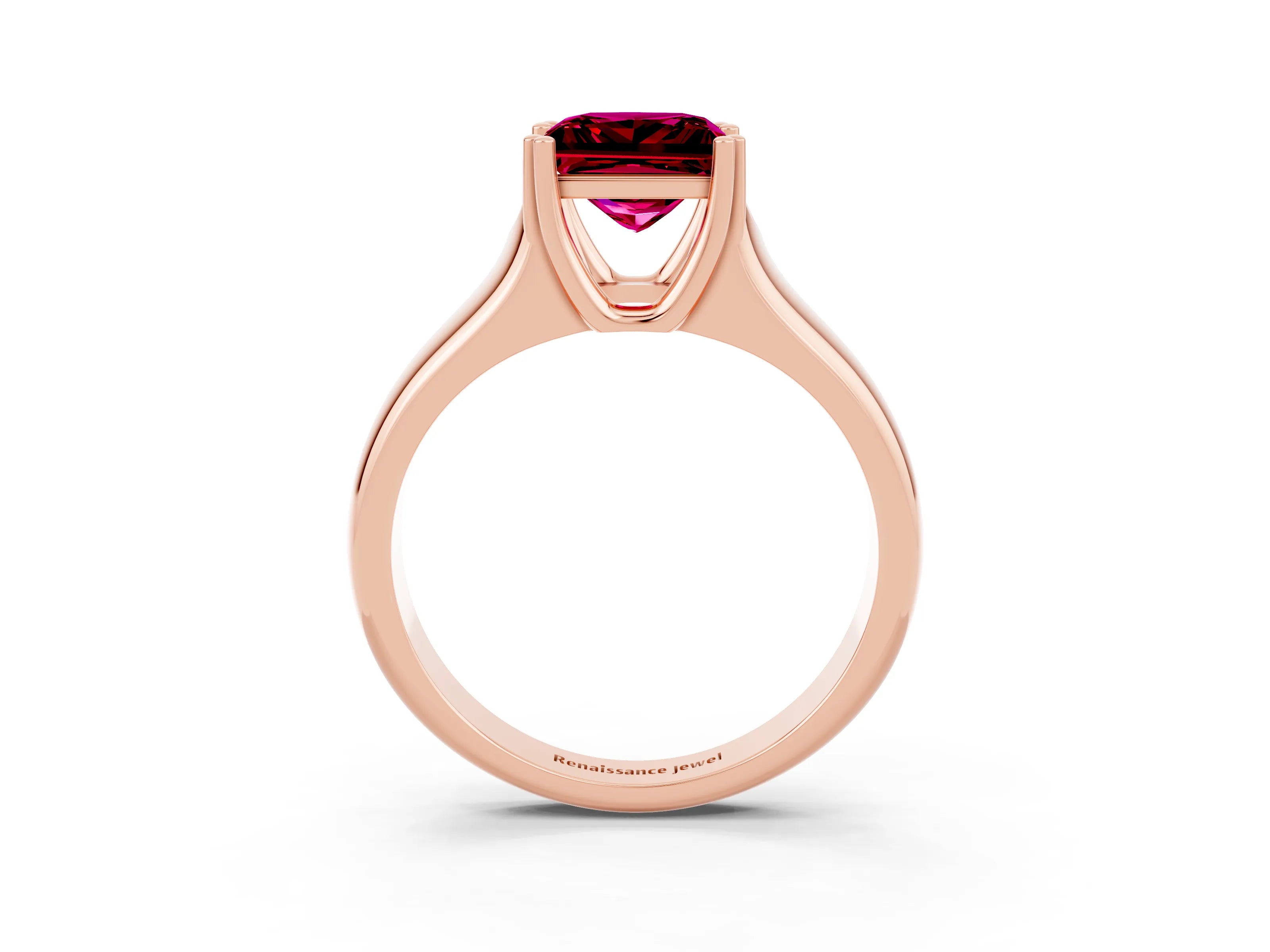 Rose gold Princess Cut Garnet Solitaire Ring with Wide Band and Prong Setting_3