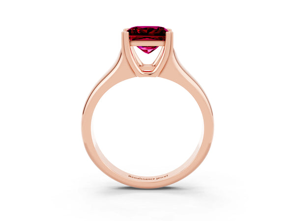 Rose gold Princess Cut Garnet Solitaire Ring with Wide Band and Prong Setting