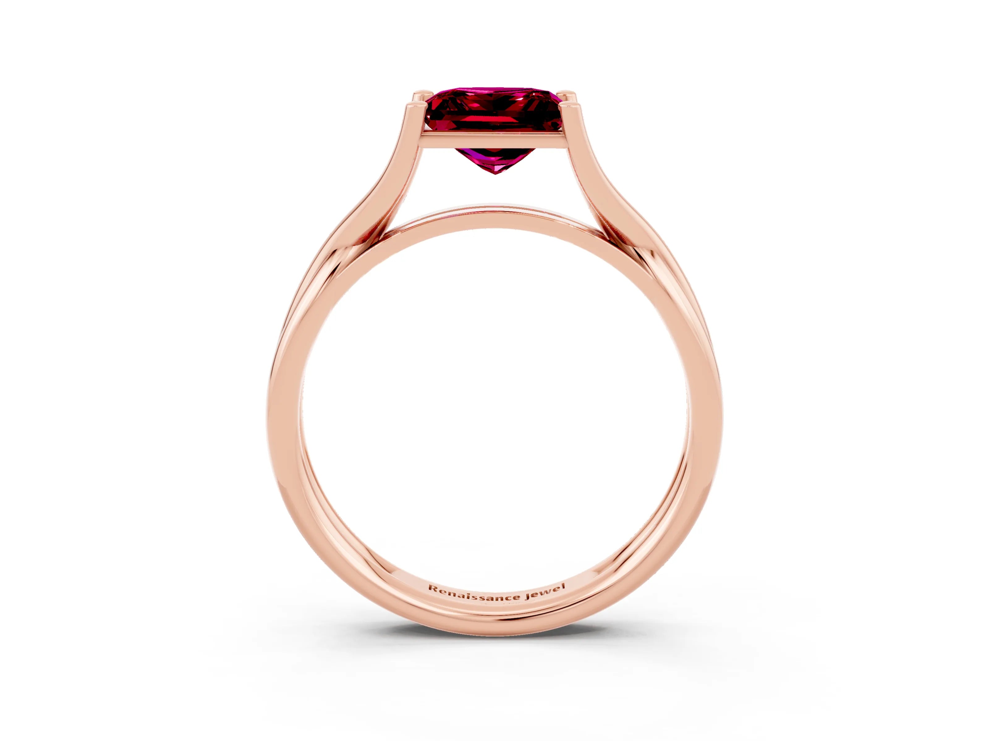 Rose gold Princess Cut Garnet   Solitaire Twist Band Prong Setting Ring_15