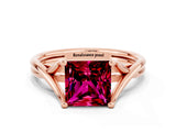 Rose gold Princess Cut Garnet Solitaire Twist Band Prong Setting Ring_36