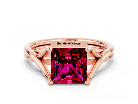 Rose gold Princess Cut Garnet Solitaire Twist Band Prong Setting Ring_36