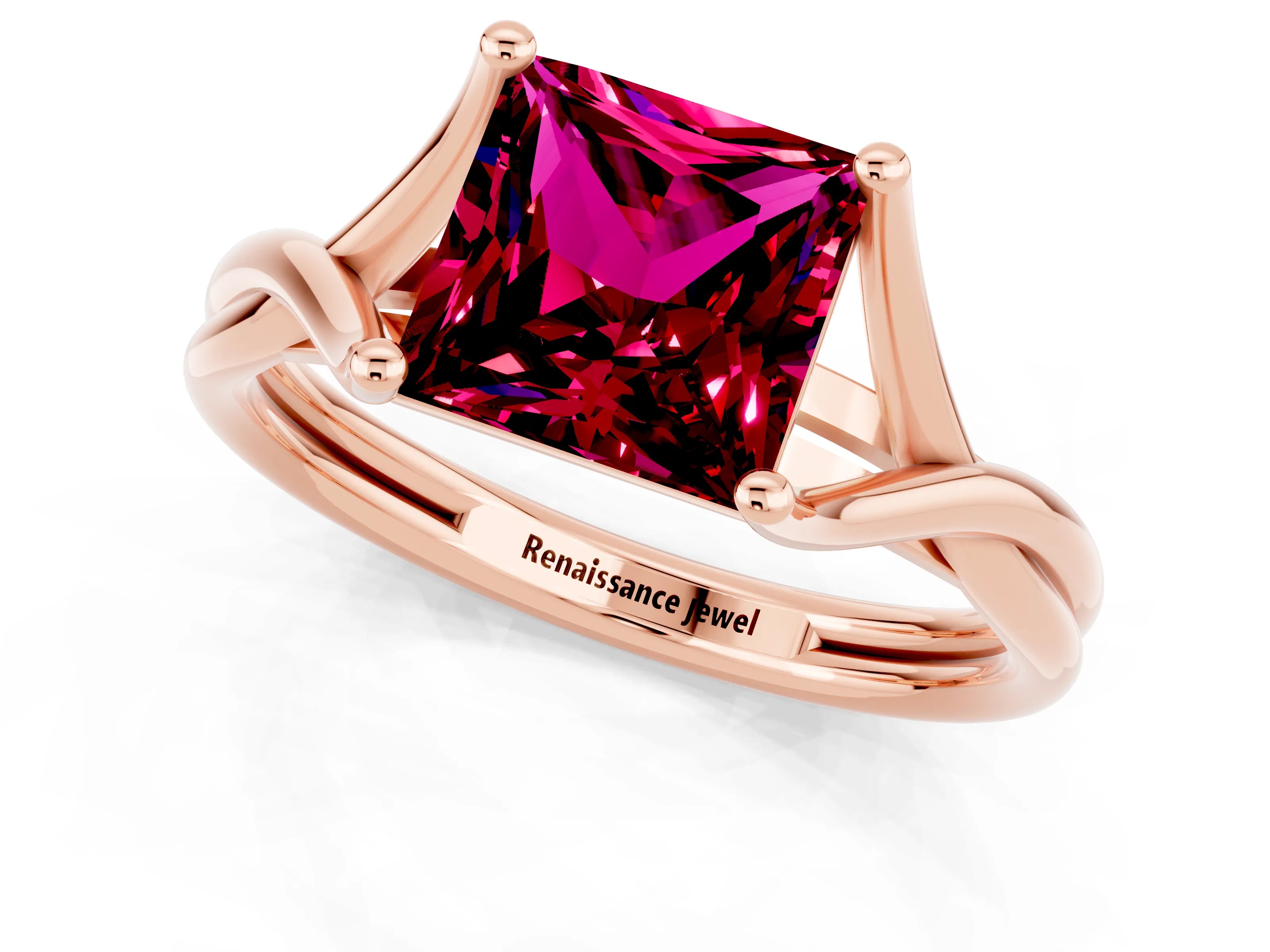 Rose gold Princess Cut Garnet Solitaire Twist Band Prong Setting Ring_37