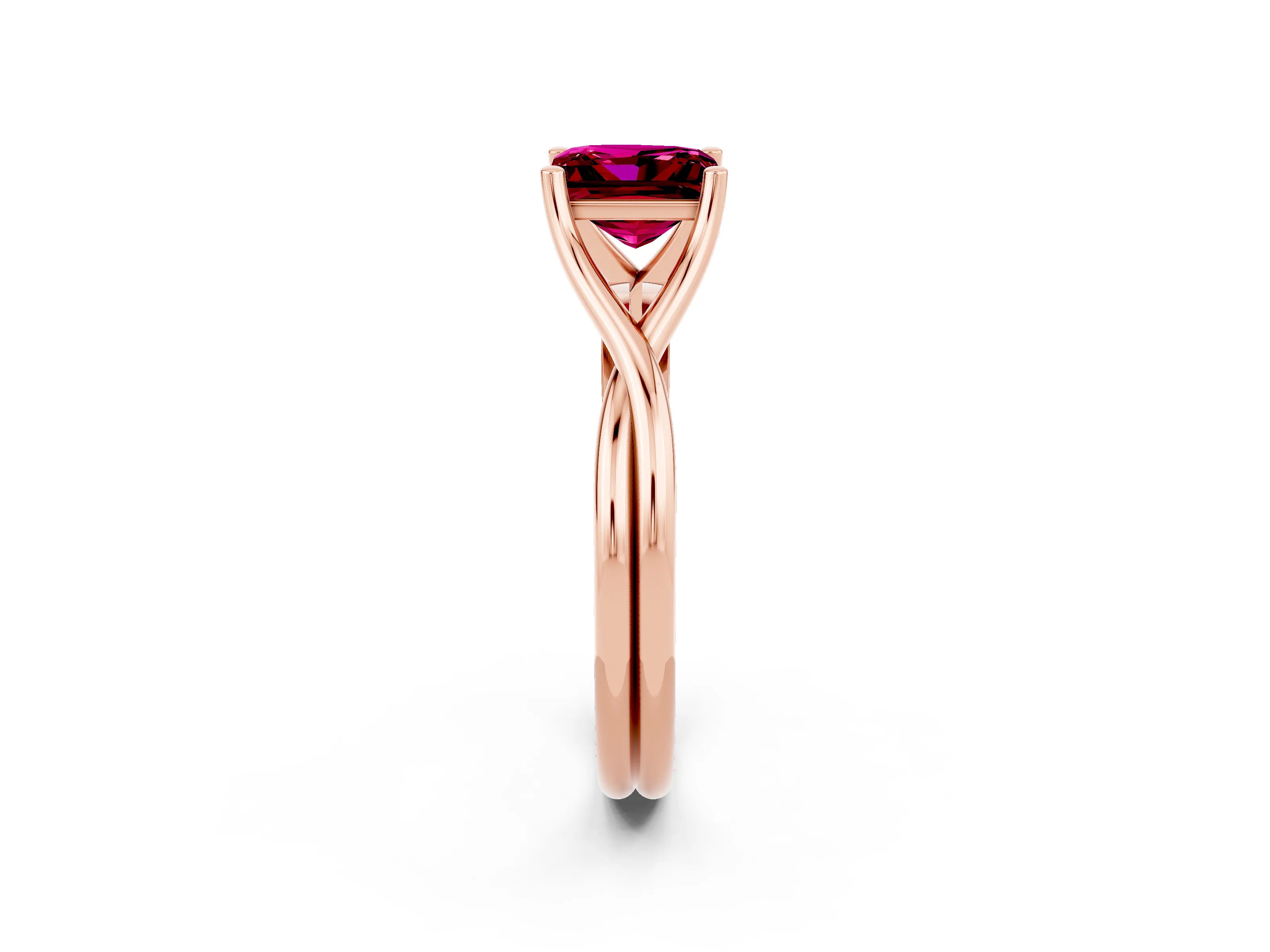 Rose gold Princess Cut Garnet Solitaire Twist Band Prong Setting Ring_38
