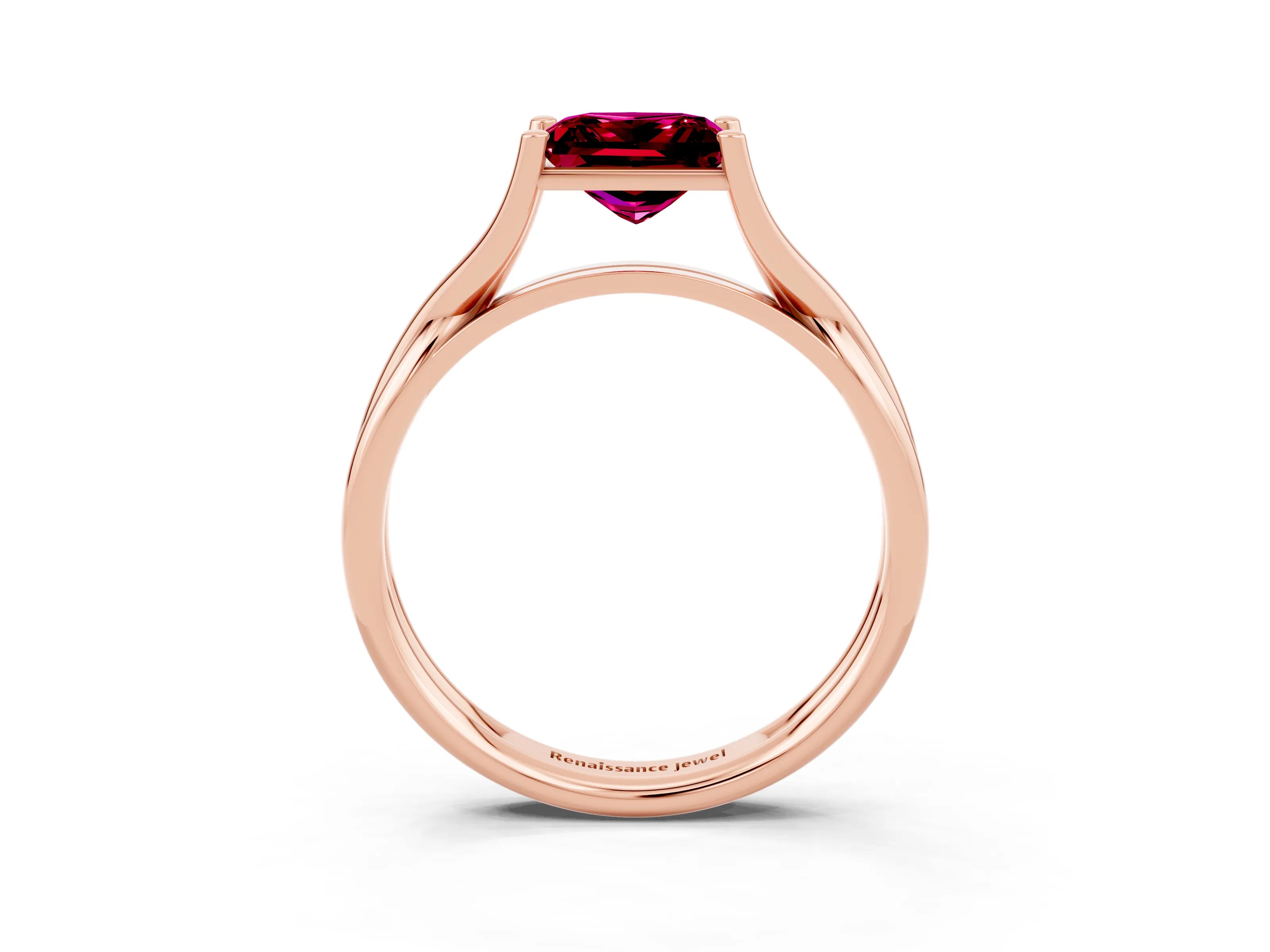 Rose gold Princess Cut Garnet Solitaire Twist Band Prong Setting Ring_39