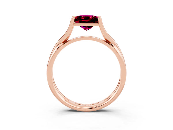 Rose gold Princess Cut Garnet Solitaire Twist Band Prong Setting Ring