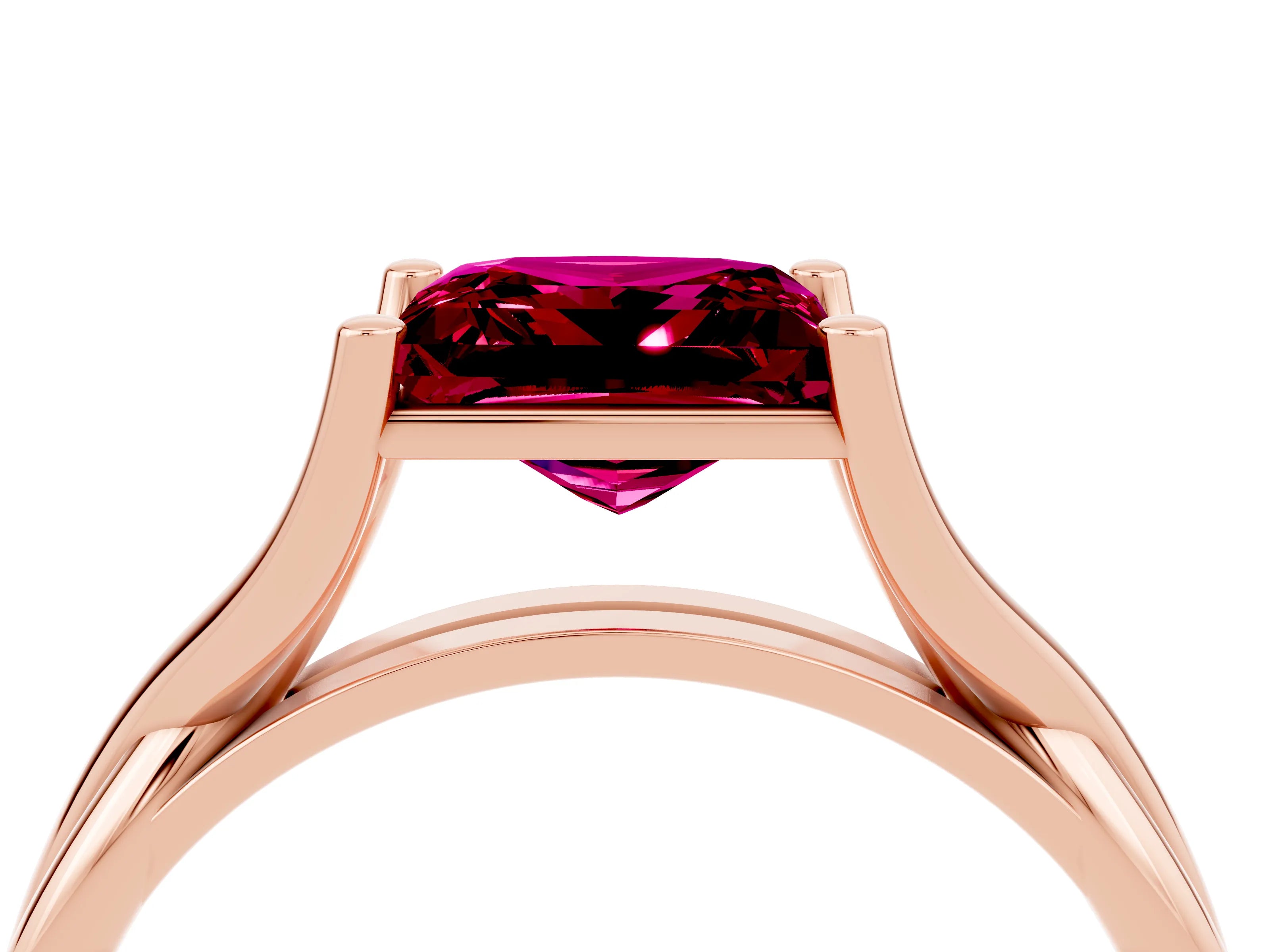 Rose gold Princess Cut Garnet Solitaire Twist Band Prong Setting Ring_40