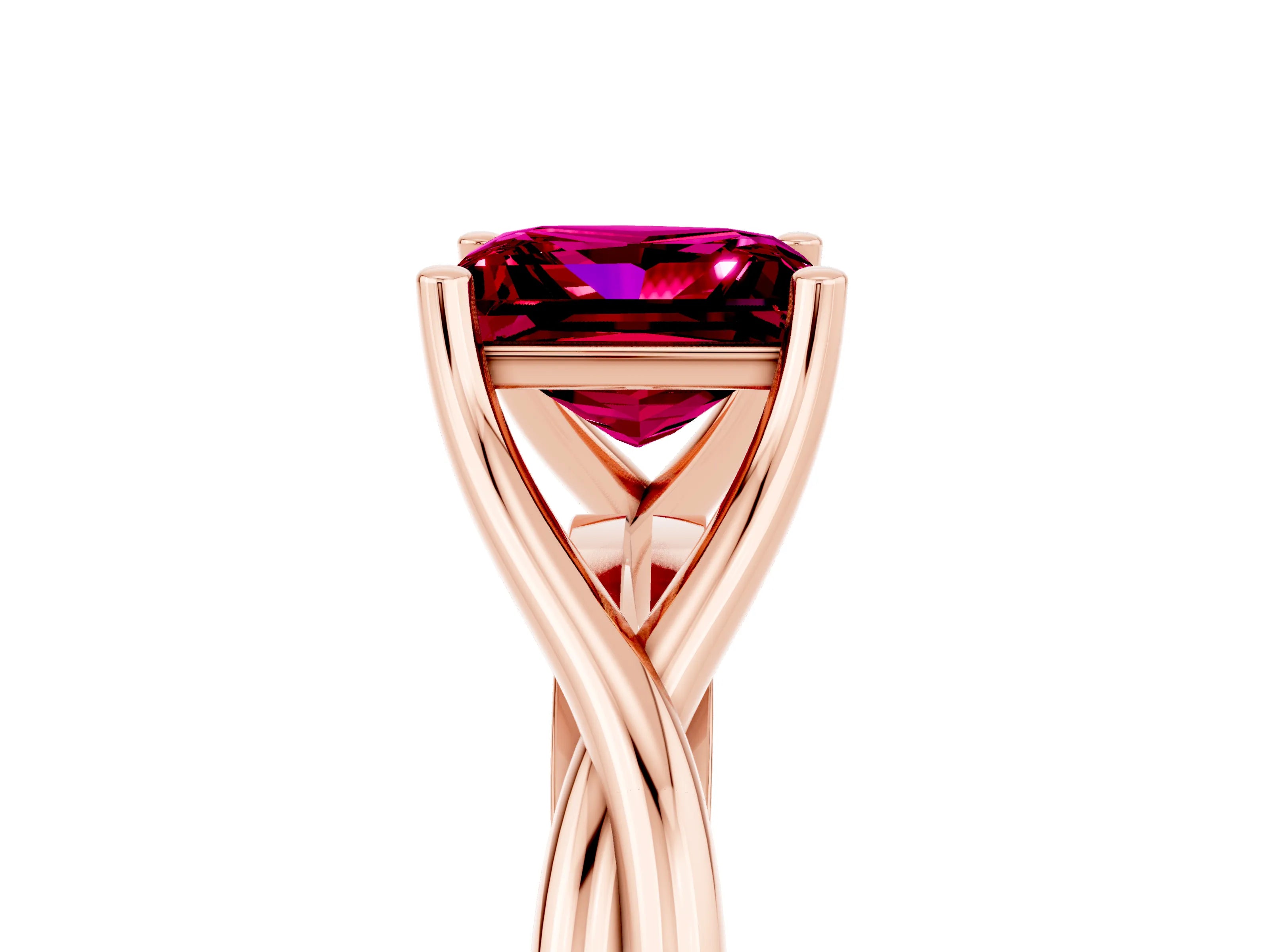 Rose gold Princess Cut Garnet Solitaire Twist Band Prong Setting Ring_41