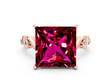 Rose gold Princess Cut Garnet Solitaire Twisted Band with Round  Accents and Prong Setting_12