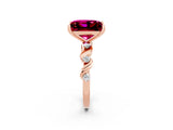 Rose gold Princess Cut Garnet Solitaire Twisted Band with Round  Accents and Prong Setting_14