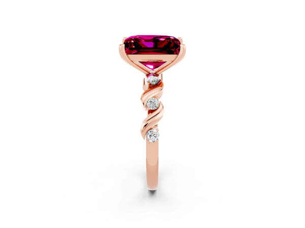 Rose gold Princess Cut Garnet Solitaire Twisted Band with Round  Accents and Prong Setting