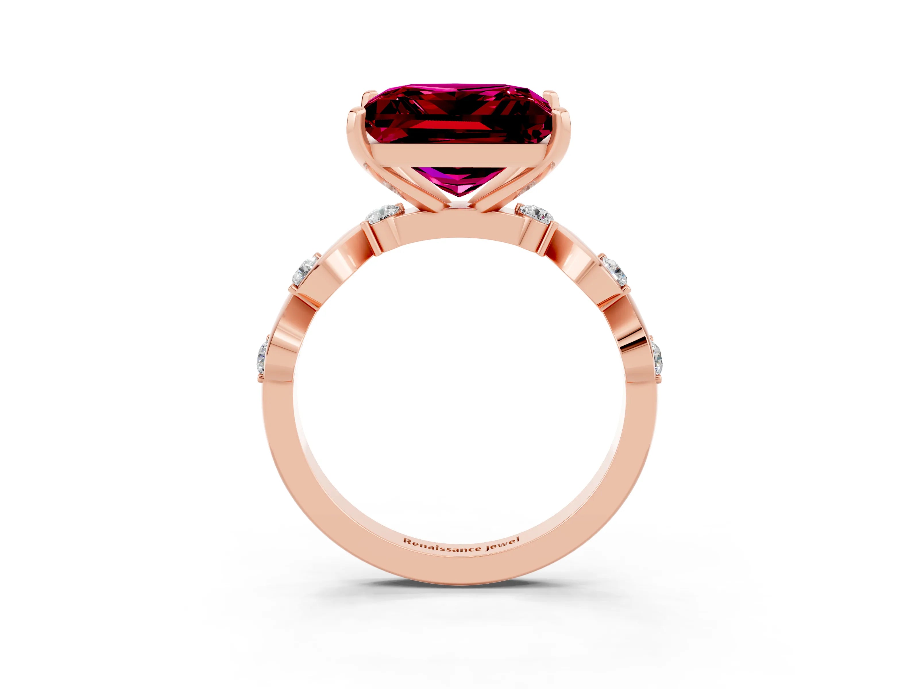Rose gold Princess Cut Garnet Solitaire Twisted Band with Round  Accents and Prong Setting_15