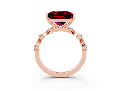 Rose gold Princess Cut Garnet Solitaire Twisted Band with Round  Accents and Prong Setting_15