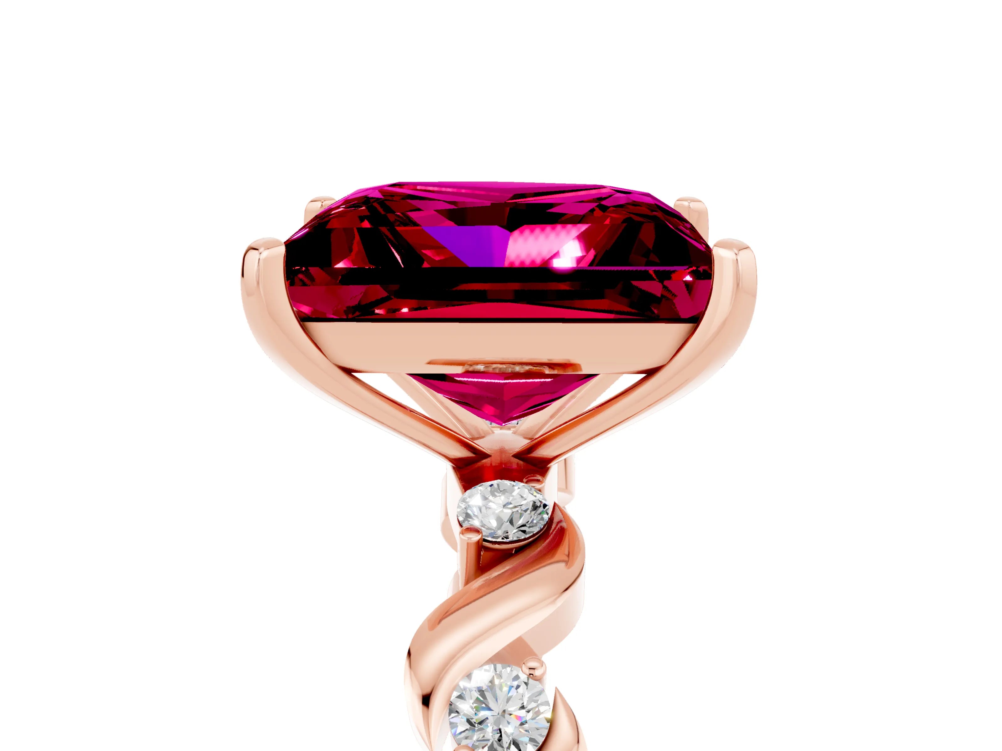 Rose gold Princess Cut Garnet Solitaire Twisted Band with Round  Accents and Prong Setting_17