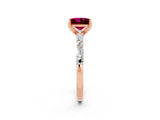 Rose gold Princess Cut Garnet Solitaire with Side Baguettes and Channel Set Band_2