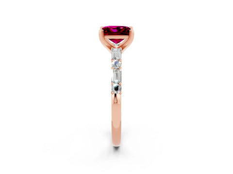 Rose gold Princess Cut Garnet Solitaire with Side Baguettes and Channel Set Band_2