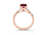 Rose gold Princess Cut Garnet Solitaire with Side Baguettes and Channel Set Band_3