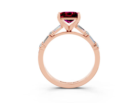 Rose gold Princess Cut Garnet Solitaire with Side Baguettes and Channel Set Band_3