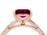 Rose gold Princess Cut Garnet Solitaire with Side Baguettes and Channel Set Band_4