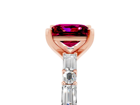 Rose gold Princess Cut Garnet Solitaire with Side Baguettes and Channel Set Band_5
