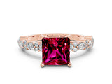 Rose gold Princess Cut Garnet Solitaire with Side Stones, Pave Band, Four-Prong Setting_36