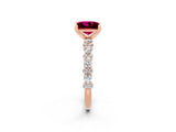 Rose gold Princess Cut Garnet Solitaire with Side Stones, Pave Band, Four-Prong Setting_38