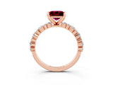 Rose gold Princess Cut Garnet Solitaire with Side Stones, Pave Band, Four-Prong Setting_39